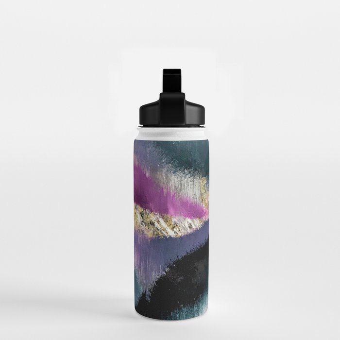 Gemini: a vibrant, colorful abstract piece in gold, purple, blue, black, and white Water Bottle Gallery Image 2