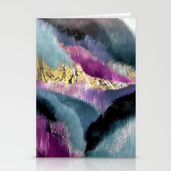Gemini: a vibrant, colorful abstract piece in gold, purple, blue, black, and white Stationery Card Gallery Image 2
