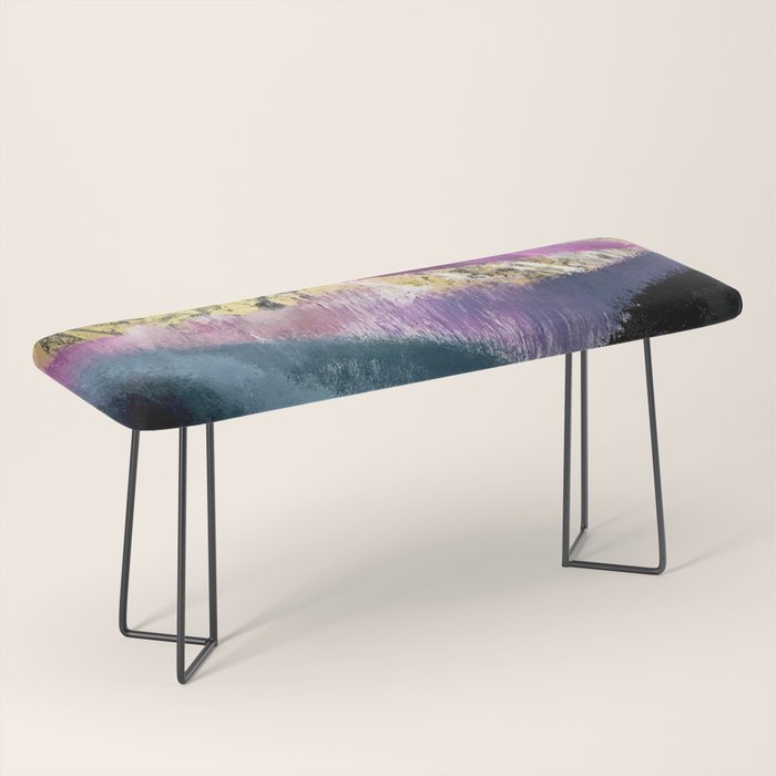 Gemini: a vibrant, colorful abstract piece in gold, purple, blue, black, and white Bench Gallery Image 1