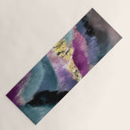Gemini: a vibrant, colorful abstract piece in gold, purple, blue, black, and white Yoga Mat Gallery Image 1