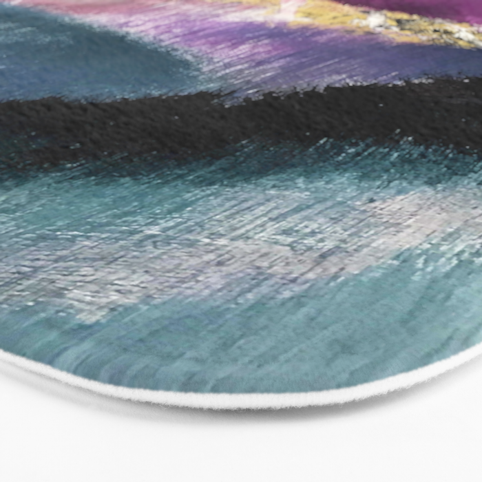 Gemini: a vibrant, colorful abstract piece in gold, purple, blue, black, and white Bath Mat Gallery Image 3