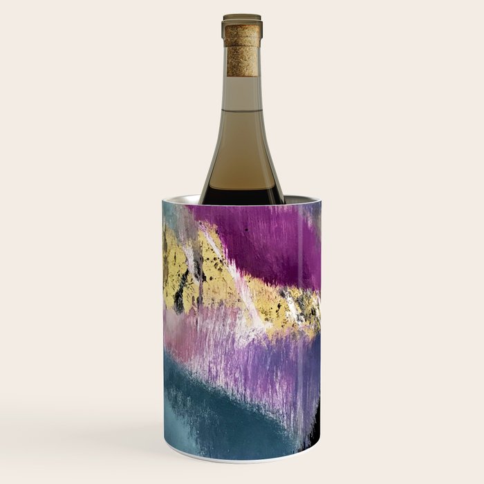 Gemini: a vibrant, colorful abstract piece in gold, purple, blue, black, and white Wine Chiller Gallery Image 1