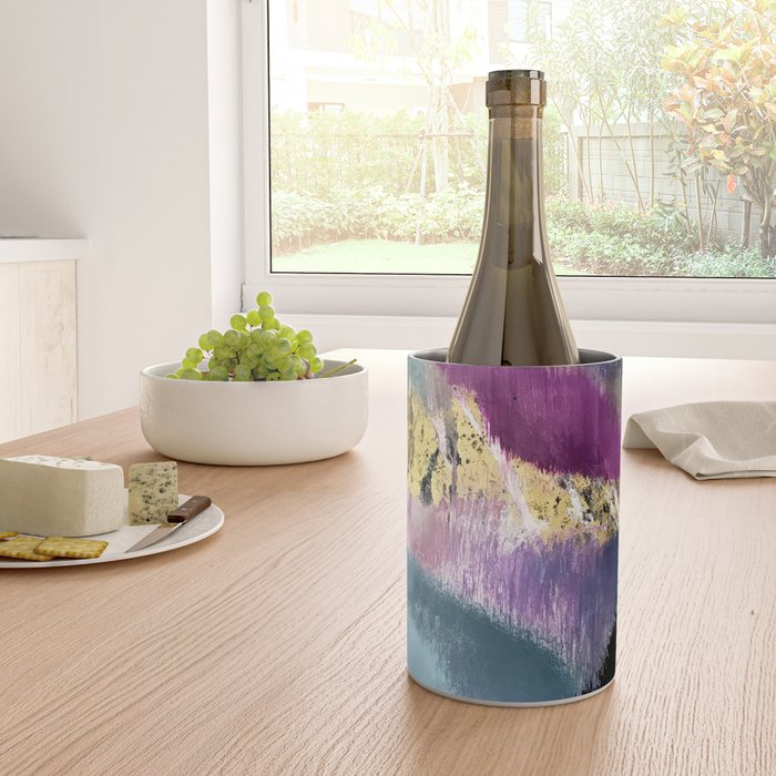 Gemini: a vibrant, colorful abstract piece in gold, purple, blue, black, and white Wine Chiller Gallery Image 4