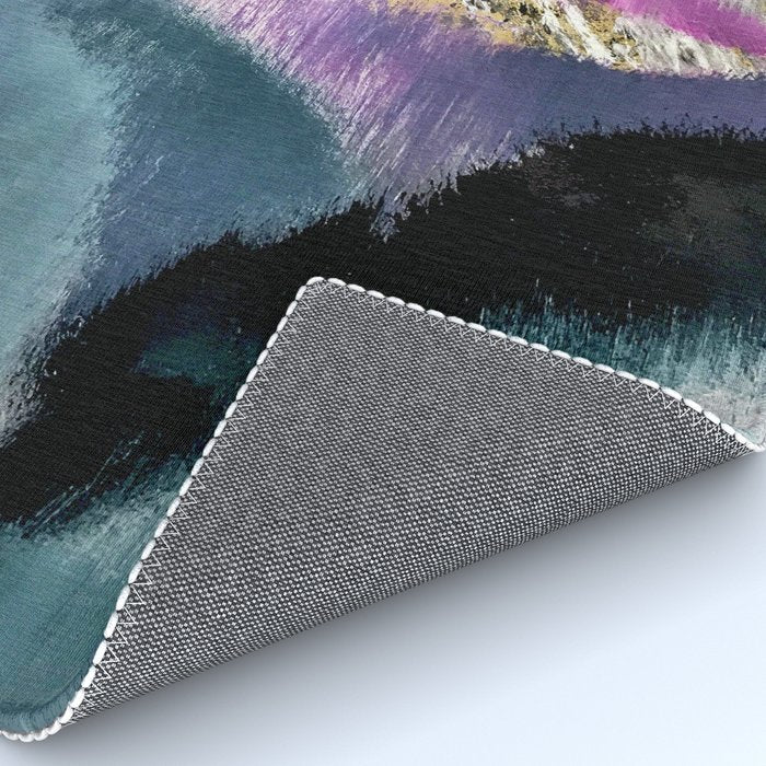 Gemini: a vibrant, colorful abstract piece in gold, purple, blue, black, and white Rug Gallery Image 4