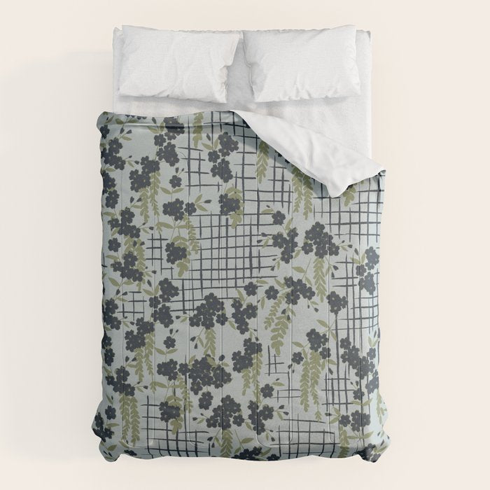 Blue floral with checks Comforter Gallery Image 1