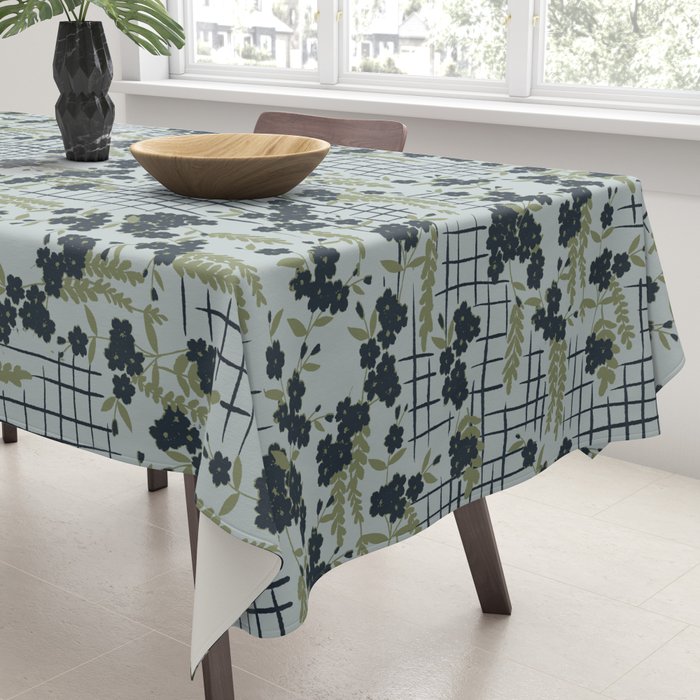 Blue floral with checks Tablecloth Gallery Image 3