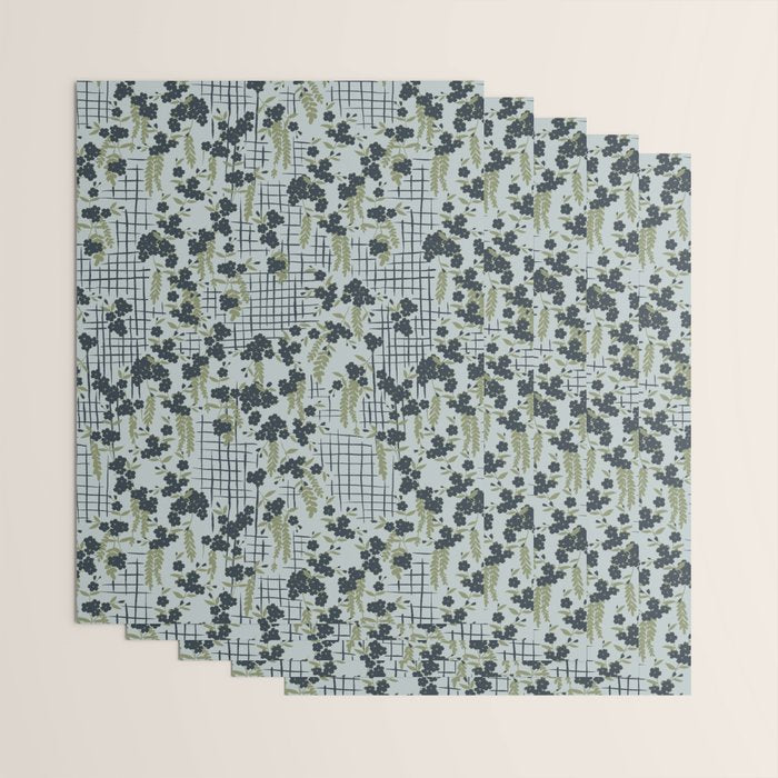 Blue floral with checks Wrapping Paper Gallery Image 3