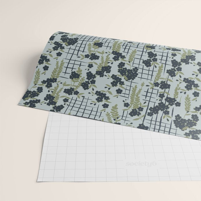Blue floral with checks Wrapping Paper Gallery Image 2