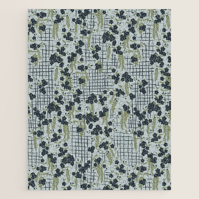Blue floral with checks Jigsaw Puzzle Gallery Image 1