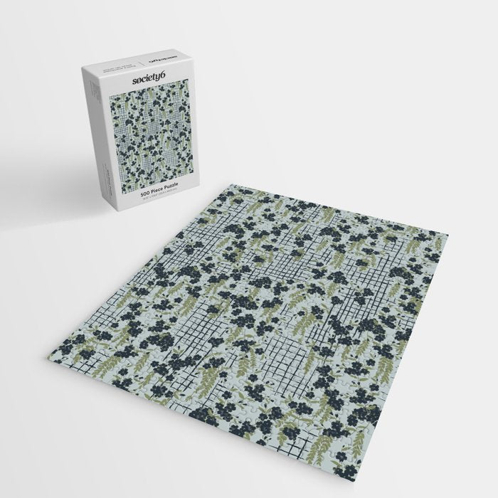 Blue floral with checks Jigsaw Puzzle Gallery Image 2