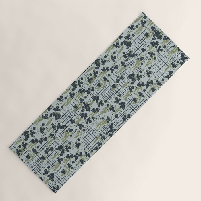 Blue floral with checks Yoga Mat Gallery Image 1