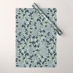 Blue floral with checks Wrapping Paper Gallery Image 1