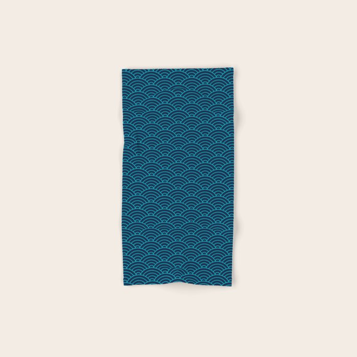 Japanese Seigaiha Blue Sea and Waves Bath Towel Gallery Image 1