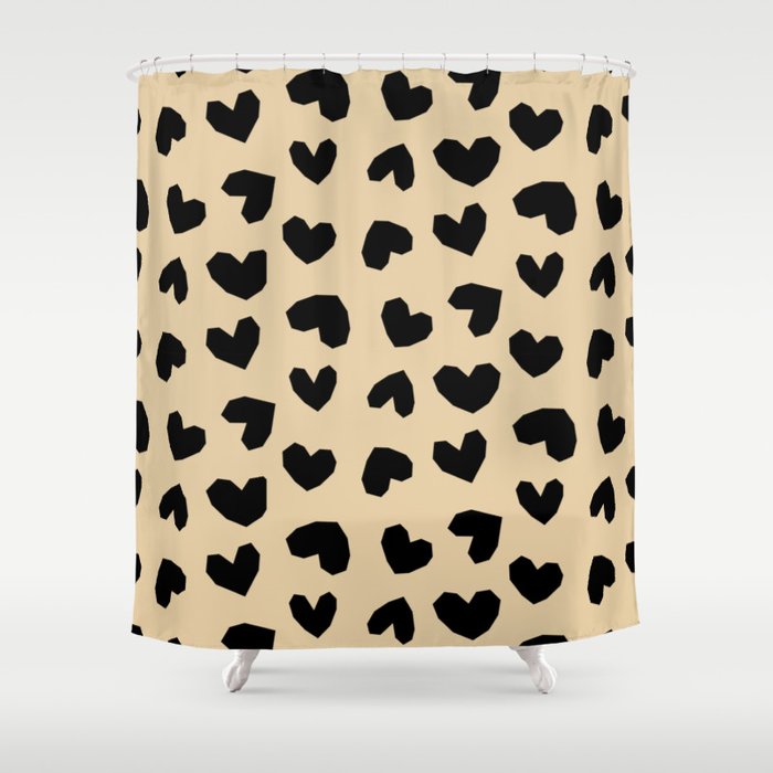 Geometric Hearts pattern black Shower Curtain Gallery Image 1