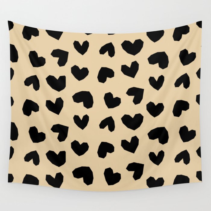 Geometric Hearts pattern black Wall Tapestry Gallery Image 1