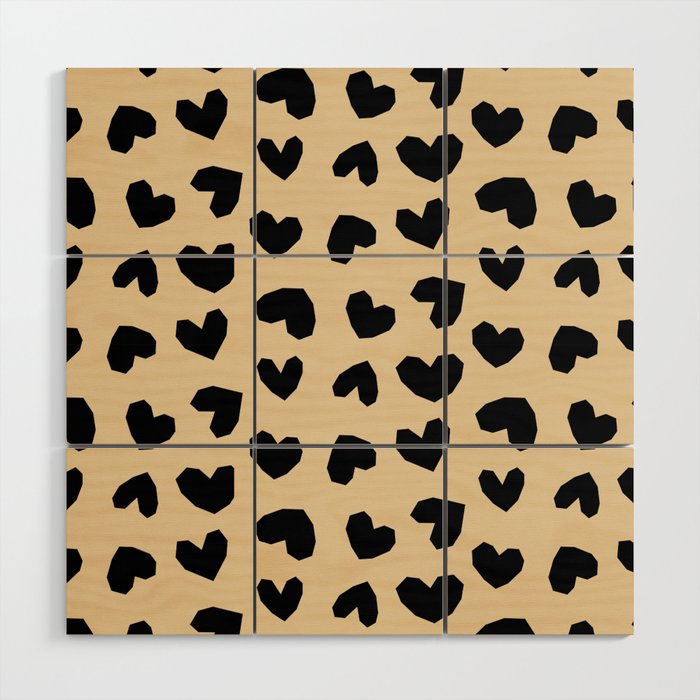 Geometric Hearts pattern black Wood Wall Art Gallery Image 1