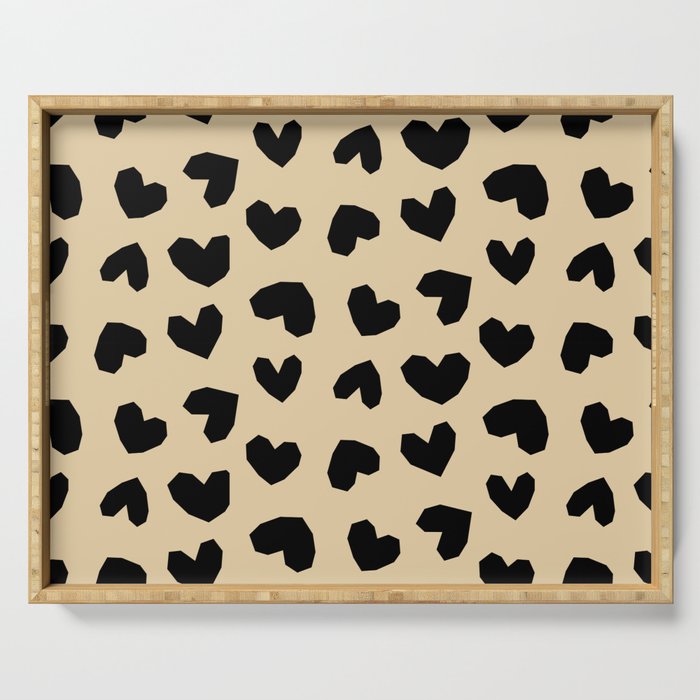Geometric Hearts pattern black Serving Tray Gallery Image 1