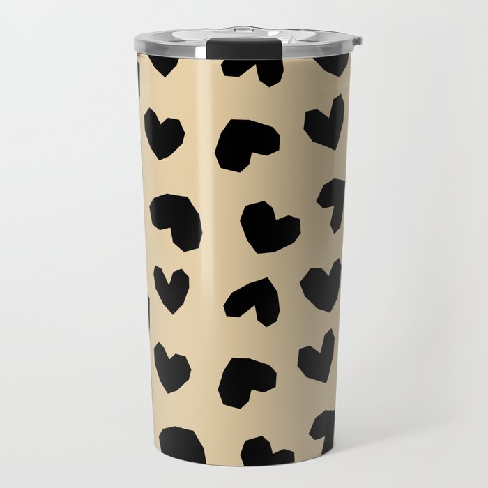 Geometric Hearts pattern black Travel Mug Gallery Image 1