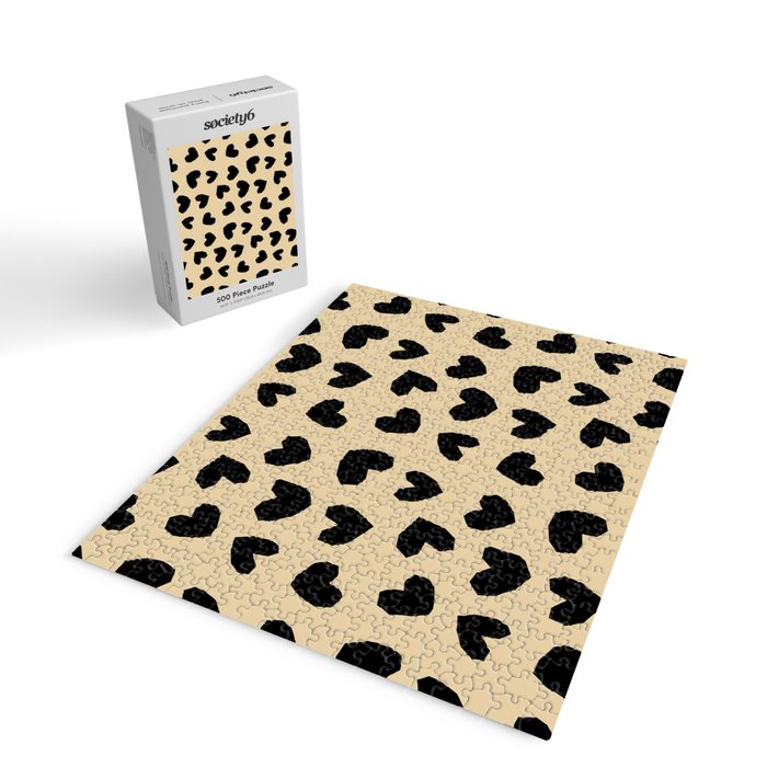 Geometric Hearts pattern black Jigsaw Puzzle Gallery Image 2