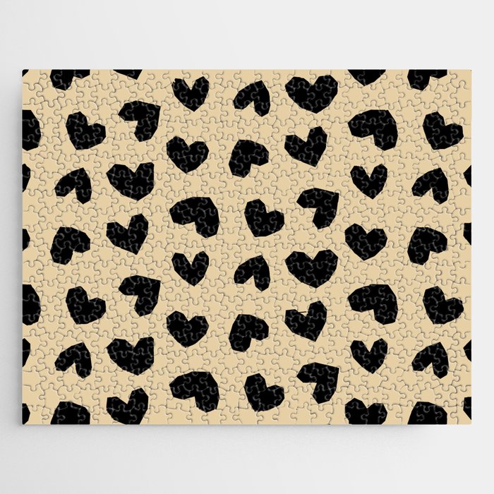 Geometric Hearts pattern black Jigsaw Puzzle Gallery Image 1