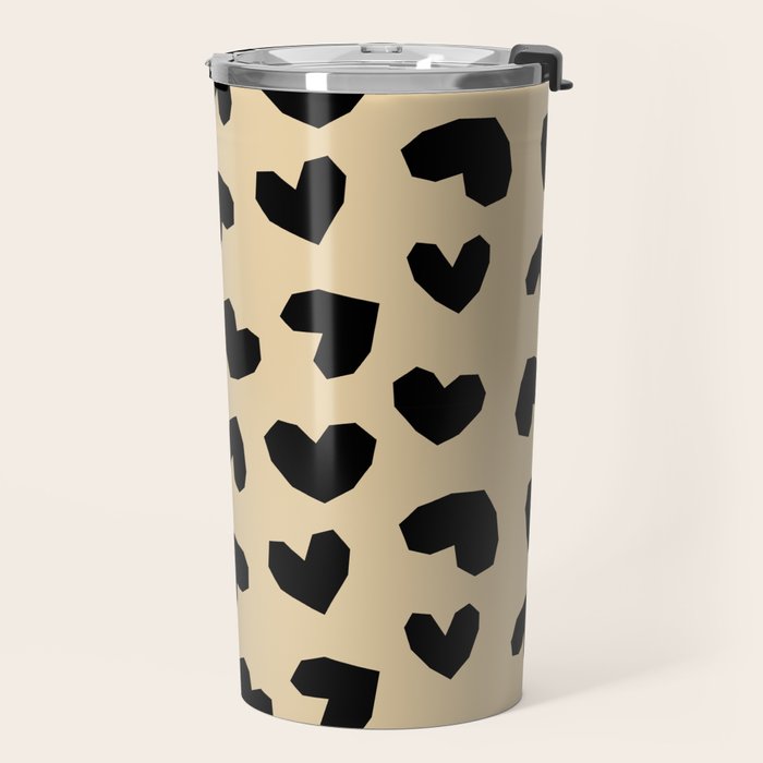 Geometric Hearts pattern black Travel Mug Gallery Image 2