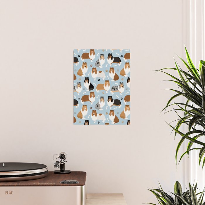Rough Collie Dog Paws and Bones Pattern Poster Gallery Image 2