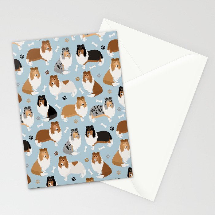 Rough Collie Dog Paws and Bones Pattern Stationery Card Gallery Image 2