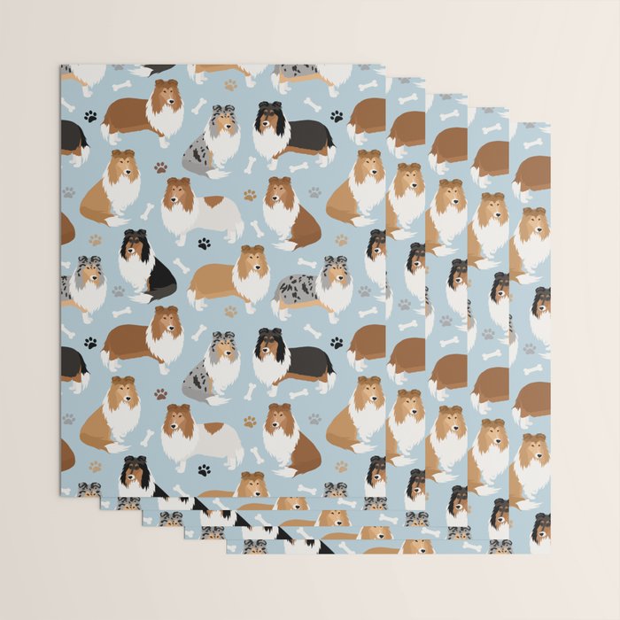Rough Collie Dog Paws and Bones Pattern Wrapping Paper Gallery Image 3