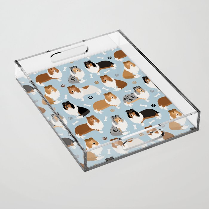 Rough Collie Dog Paws and Bones Pattern Acrylic Tray Gallery Image 1