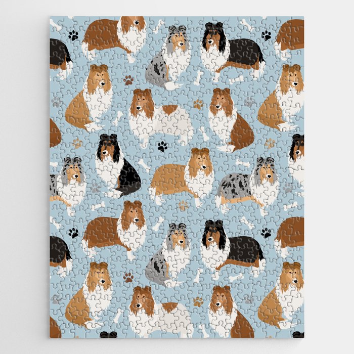 Rough Collie Dog Paws and Bones Pattern Jigsaw Puzzle Gallery Image 1