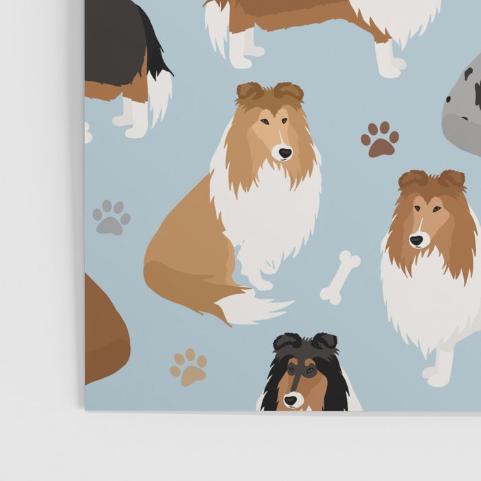 Rough Collie Dog Paws and Bones Pattern Poster Gallery Image 3
