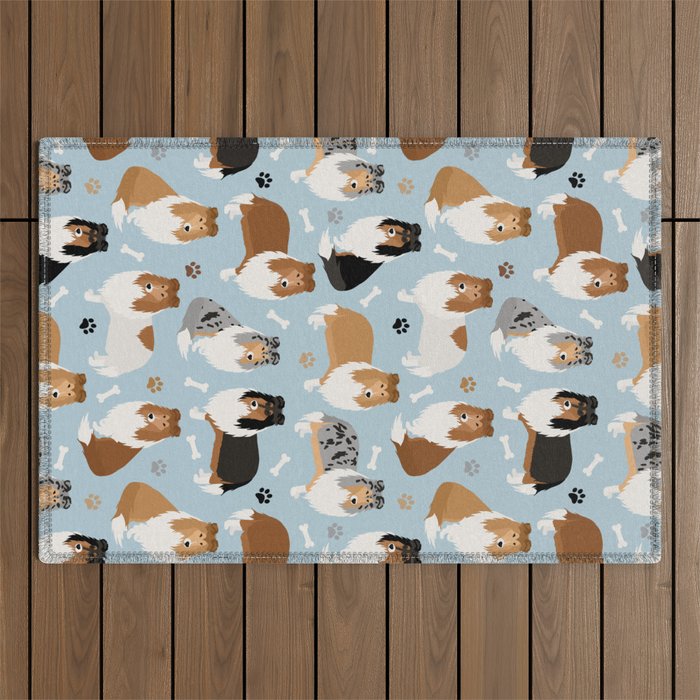 Rough Collie Dog Paws and Bones Pattern Outdoor Rug Gallery Image 1