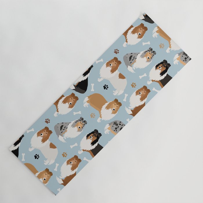 Rough Collie Dog Paws and Bones Pattern Yoga Mat Gallery Image 1