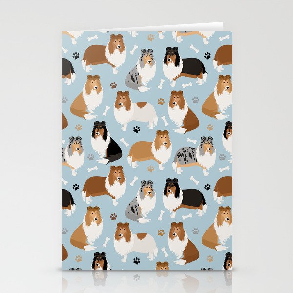 Rough Collie Dog Paws and Bones Pattern Stationery Card Gallery Image 1