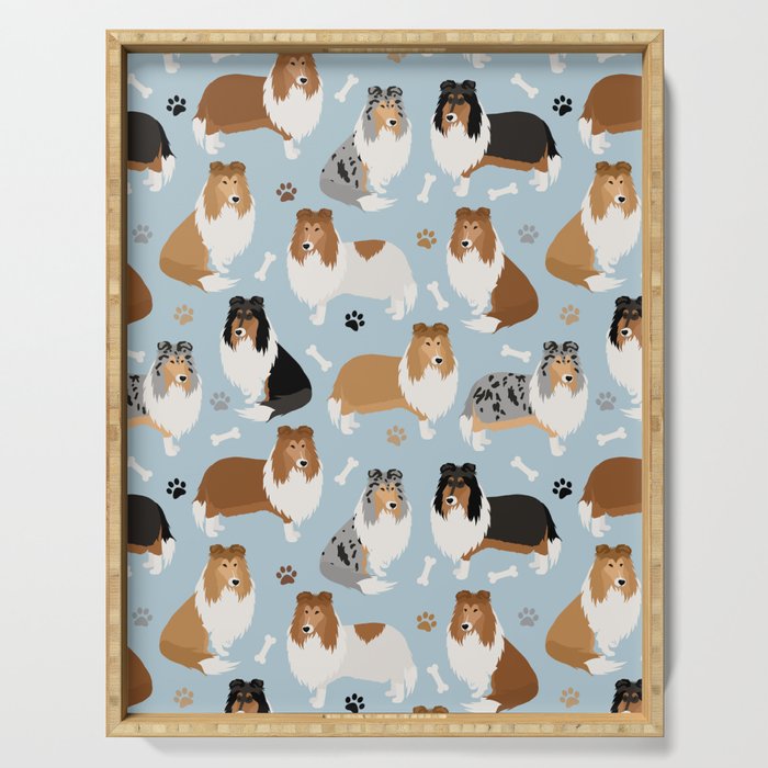 Rough Collie Dog Paws and Bones Pattern Serving Tray Gallery Image 1