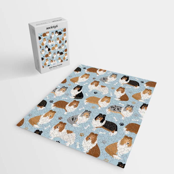 Rough Collie Dog Paws and Bones Pattern Jigsaw Puzzle Gallery Image 2