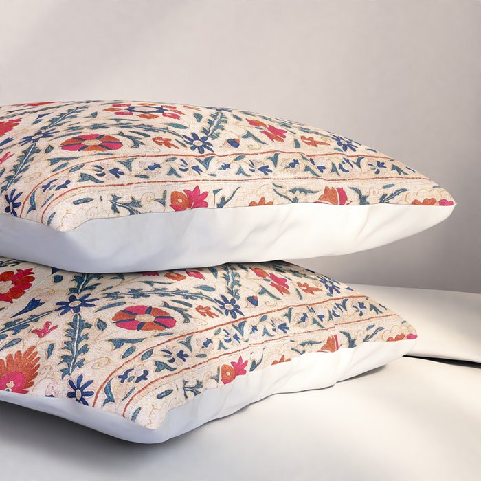 Kermina Suzani Uzbekistan Floral Embroidery Print Pillow Sham Gallery Image 3