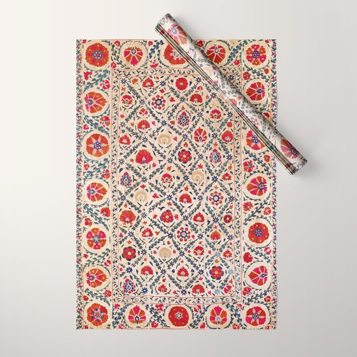 Kermina Suzani Uzbekistan Floral Embroidery Print Wrapping Paper Gallery Image 1