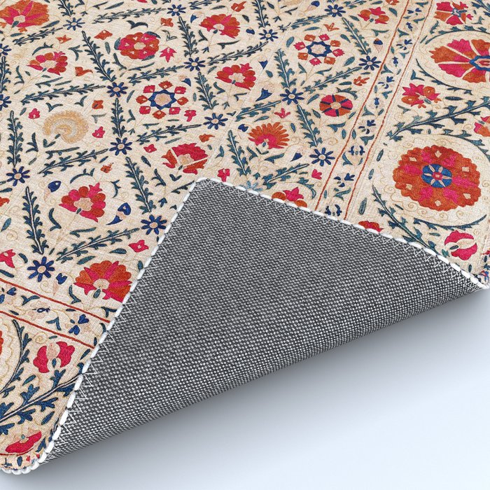 Kermina Suzani Uzbekistan Floral Embroidery Print Rug Gallery Image 4