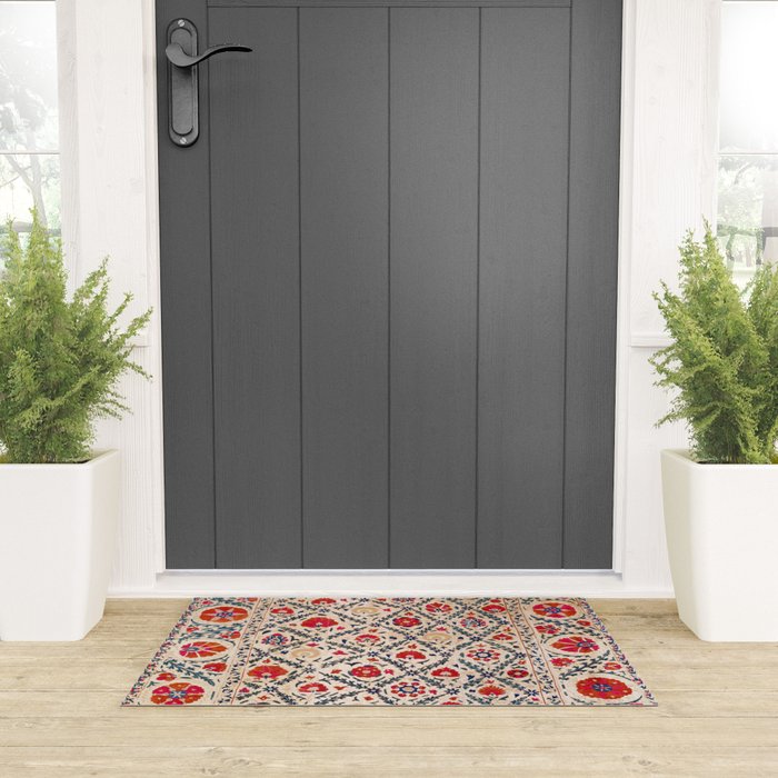 Kermina Suzani Uzbekistan Floral Embroidery Print Welcome Mat Gallery Image 3