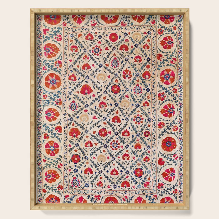 Kermina Suzani Uzbekistan Floral Embroidery Print Serving Tray Gallery Image 1