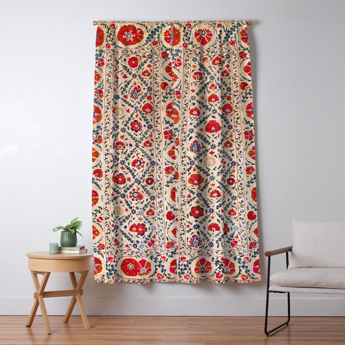 Kermina Suzani Uzbekistan Floral Embroidery Print Window Curtain Gallery Image 1