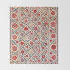 Kermina Suzani Uzbekistan Floral Embroidery Print Throw Blanket Gallery Image 2