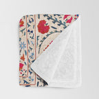 Kermina Suzani Uzbekistan Floral Embroidery Print Throw Blanket Gallery Image 3