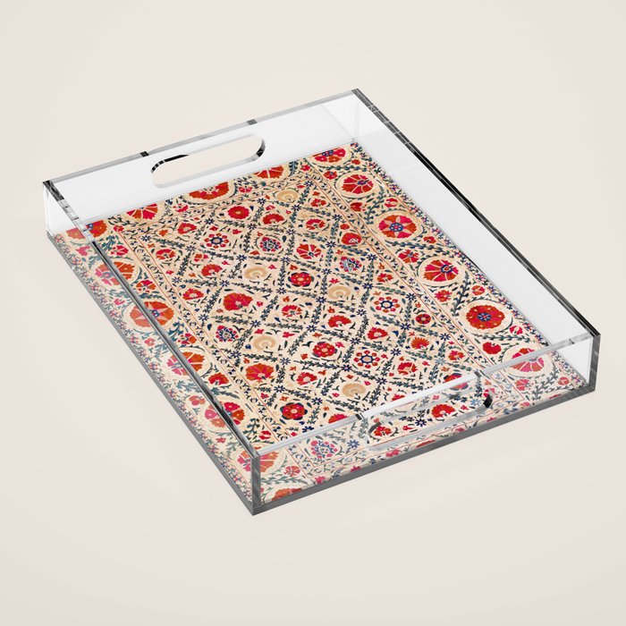 Kermina Suzani Uzbekistan Floral Embroidery Print Acrylic Tray Gallery Image 1