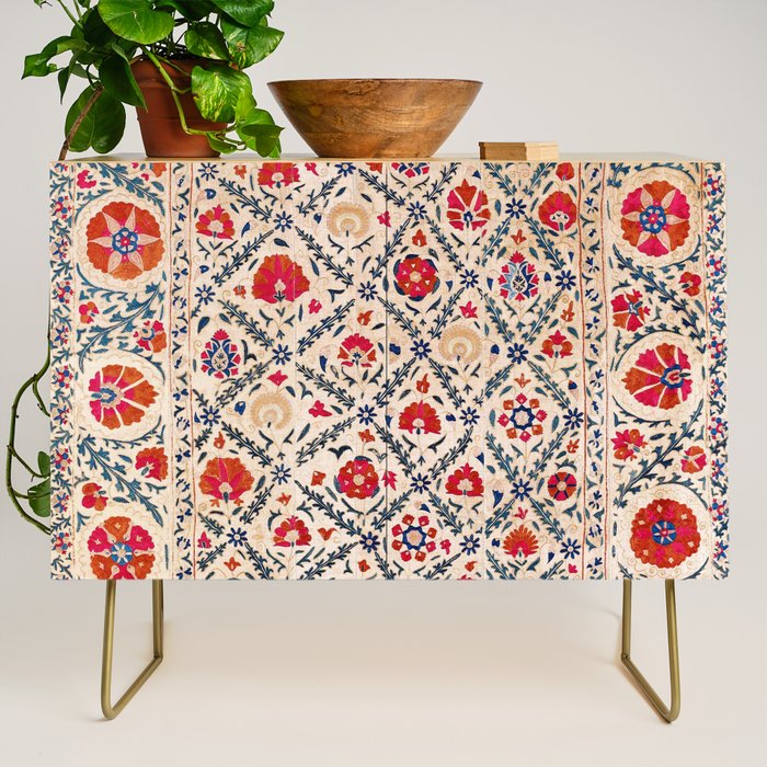 Kermina Suzani Uzbekistan Floral Embroidery Print Credenza Gallery Image 1