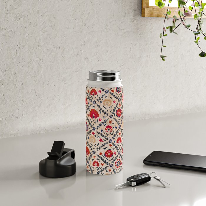 Kermina Suzani Uzbekistan Floral Embroidery Print Water Bottle Gallery Image 4