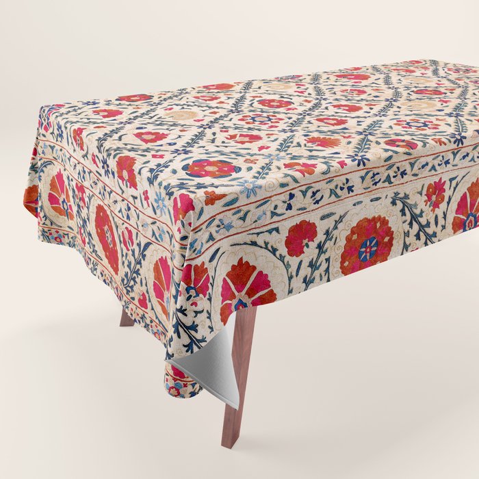 Kermina Suzani Uzbekistan Floral Embroidery Print Tablecloth Gallery Image 1