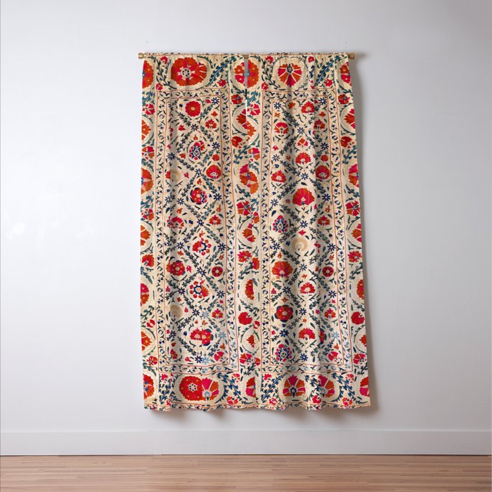 Kermina Suzani Uzbekistan Floral Embroidery Print Window Curtain Gallery Image 3