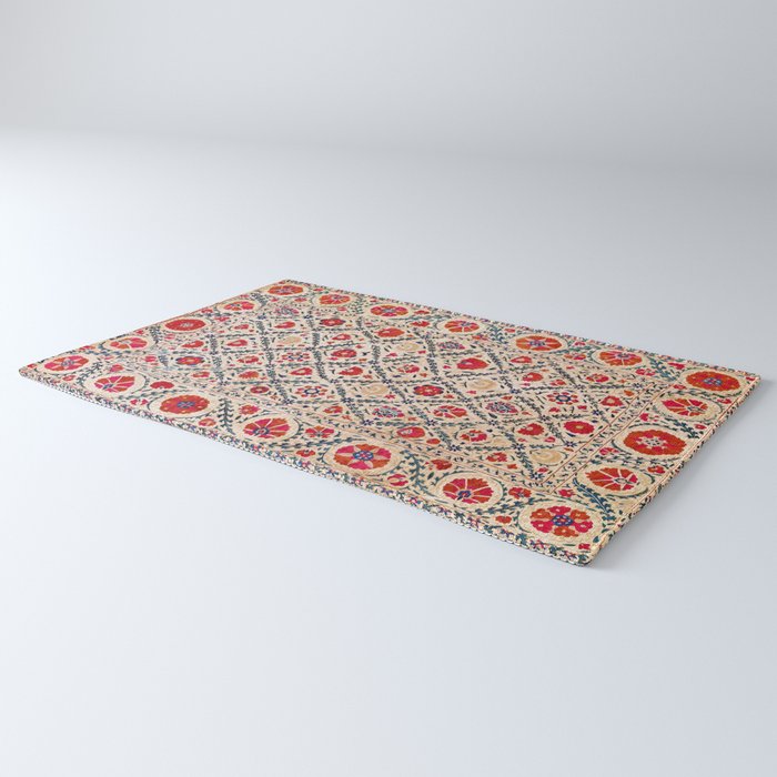 Kermina Suzani Uzbekistan Floral Embroidery Print Rug Gallery Image 3
